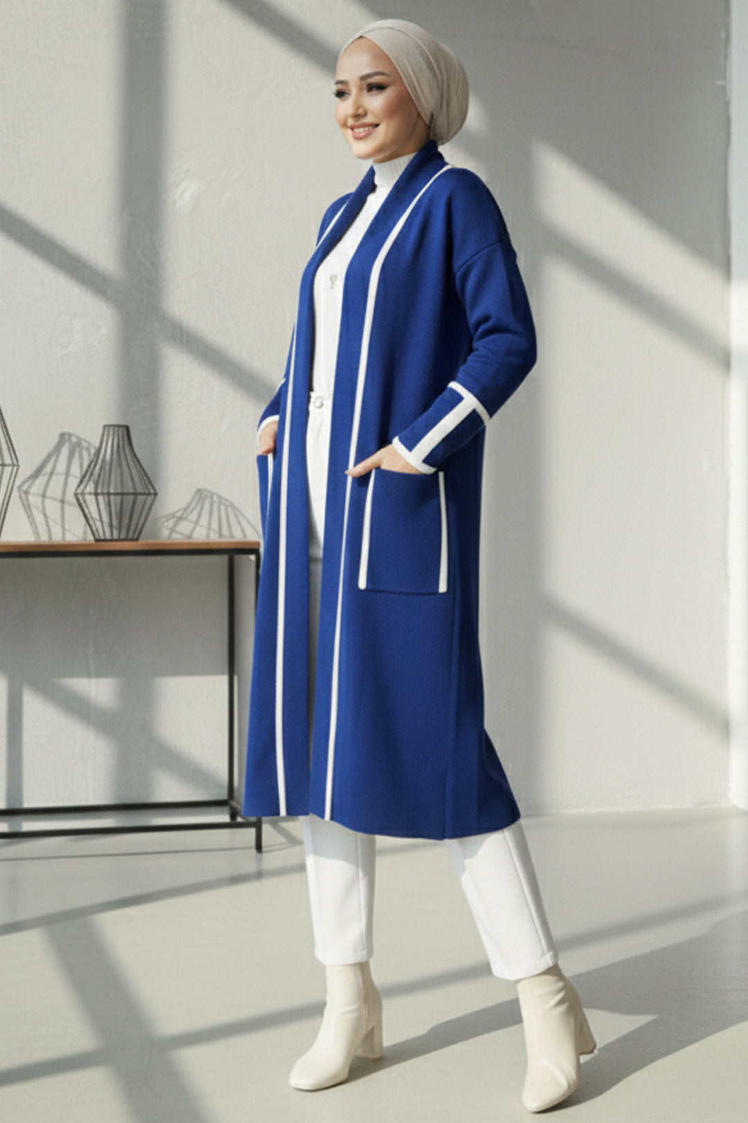 BNG Women Pocketed Long Knit Cardigan R7065 Navy - Lafayette