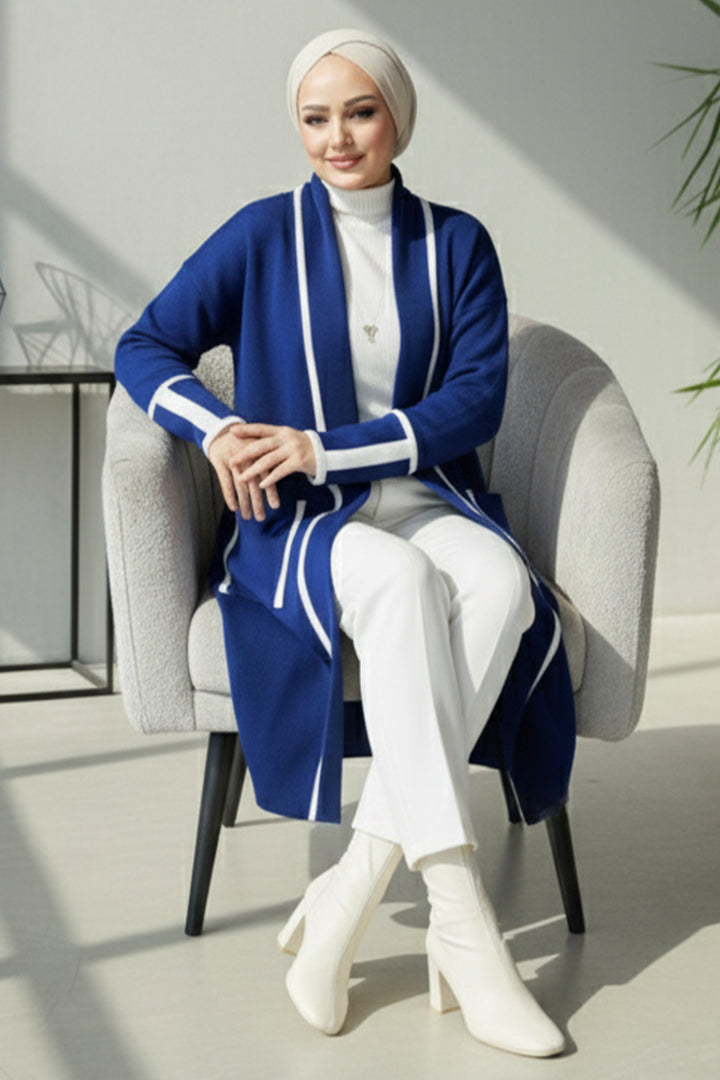 BNG Women Pocketed Long Knit Cardigan R7065 Navy - Lafayette