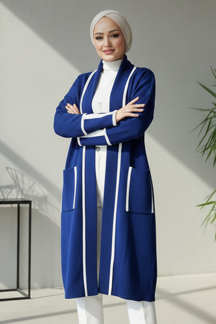 BNG Women Pocketed Long Knit Cardigan R7065 Navy - Lafayette