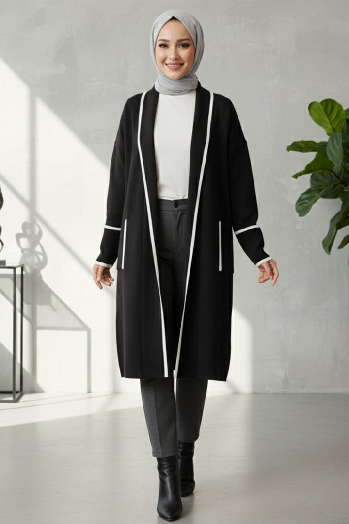 BNG Women Cepli Uzun Triko Hırka R7065 Siyah - Tiraspol