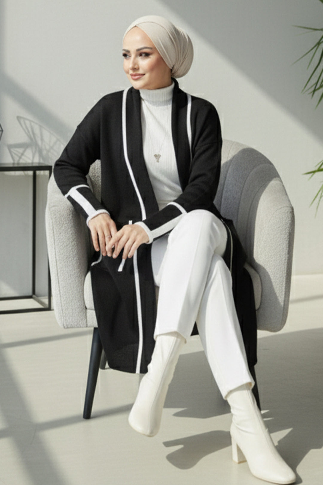 BNG Women Cepli Uzun Triko Hırka R7065 Siyah - Tiraspol