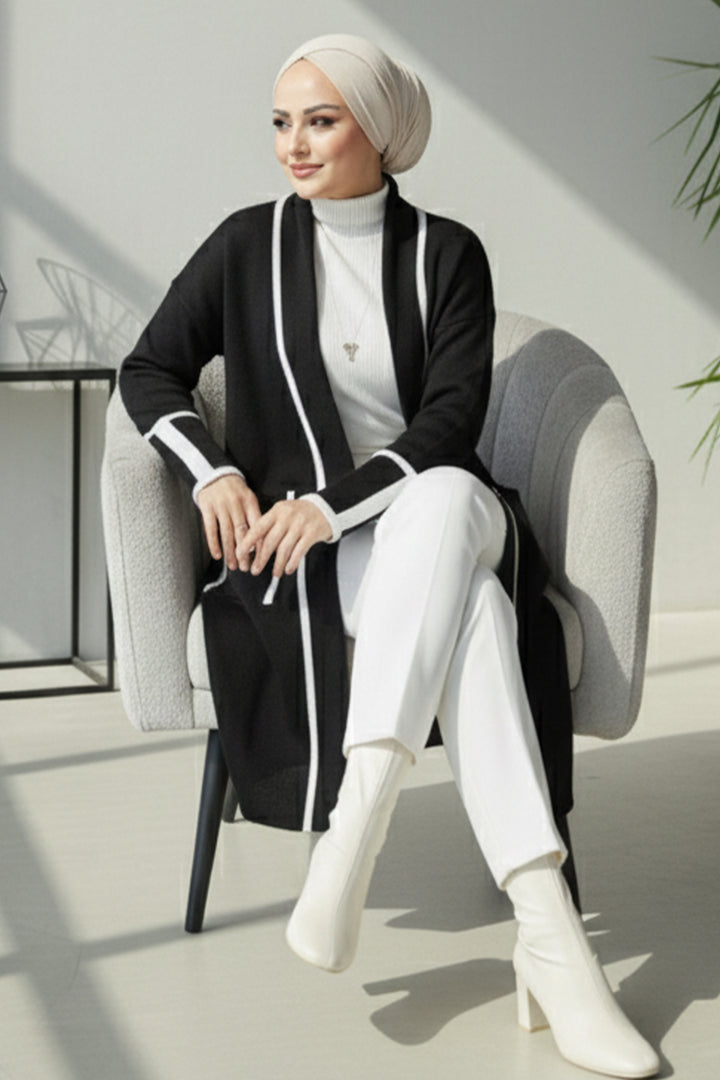 BNG Women Cepli Uzun Triko Hırka R7065 Siyah - Tiraspol