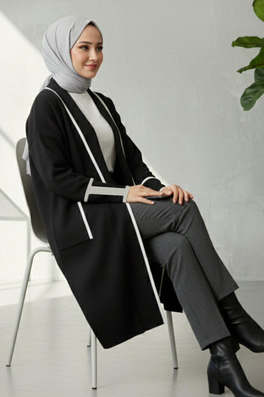 BNG Women Cepli Uzun Triko Hırka R7065 Siyah - Tiraspol