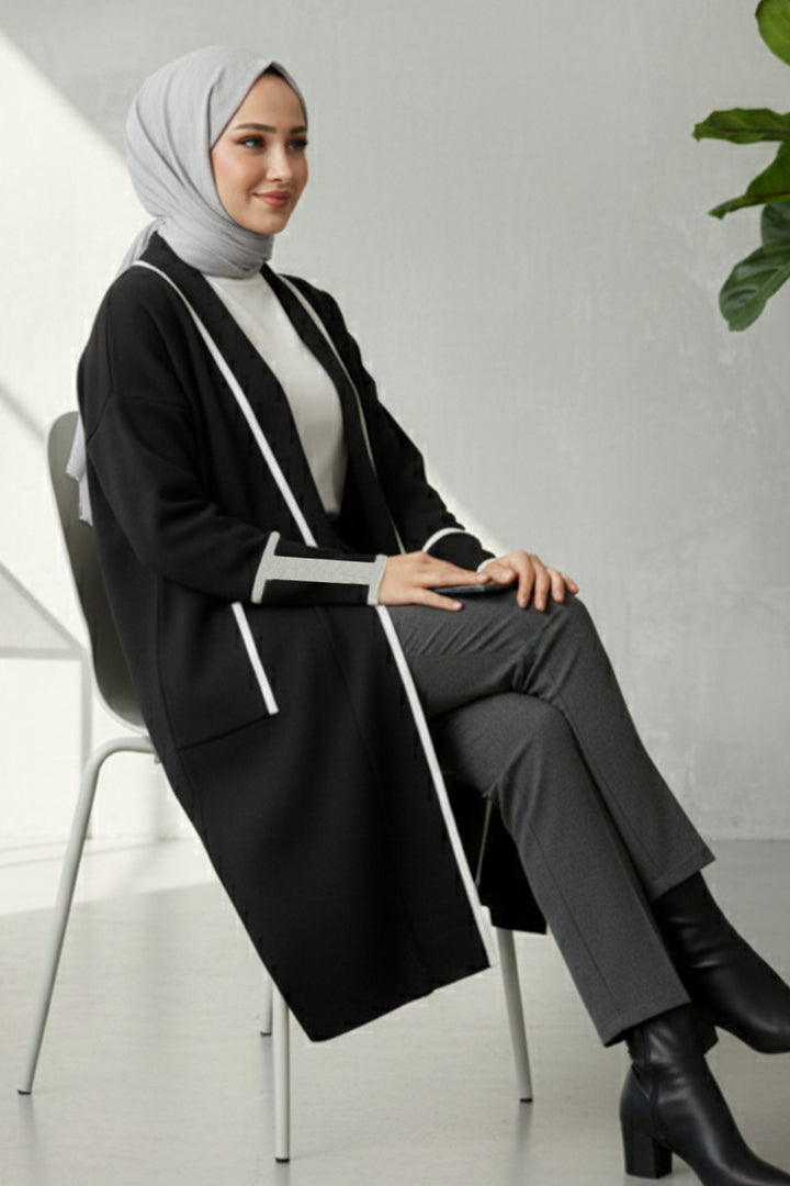 BNG Women Cepli Uzun Triko Hırka R7065 Siyah - Tiraspol