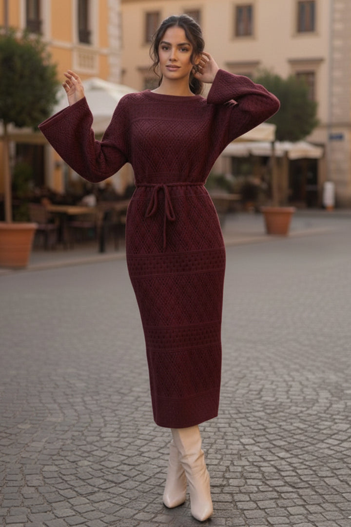 BNG Women Baklava Patterned Mesh Knit Dress R4454 Burgundy - Vénissieux