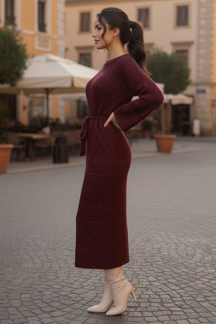 BNG Women Baklava Patterned Mesh Knit Dress R4454 Burgundy - Vénissieux