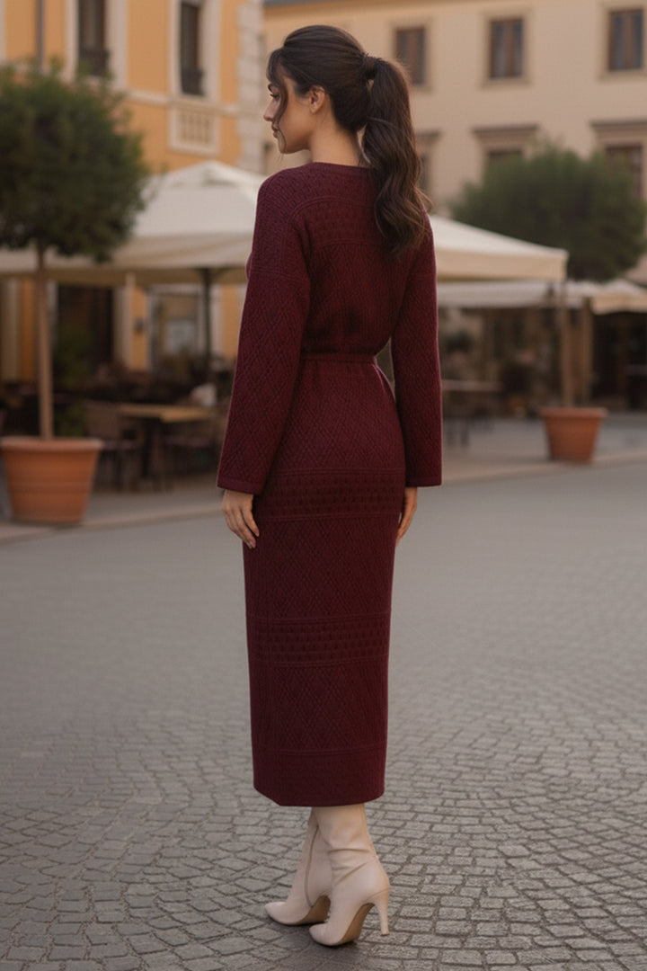 BNG Women Baklava Patterned Mesh Knit Dress R4454 Burgundy - Vénissieux
