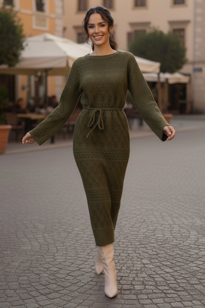 BNG Women Baklava Patterned Mesh Knit Dress R4454 Khaki - Herford