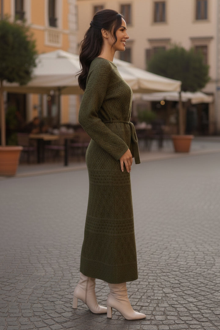 BNG Women Baklava Patterned Mesh Knit Dress R4454 Khaki - Herford