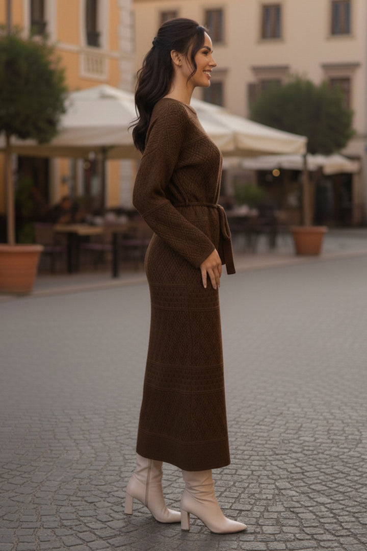 BNG Women Baklava Patterned Mesh Knit Dress R4454 Brown - Park Ridge