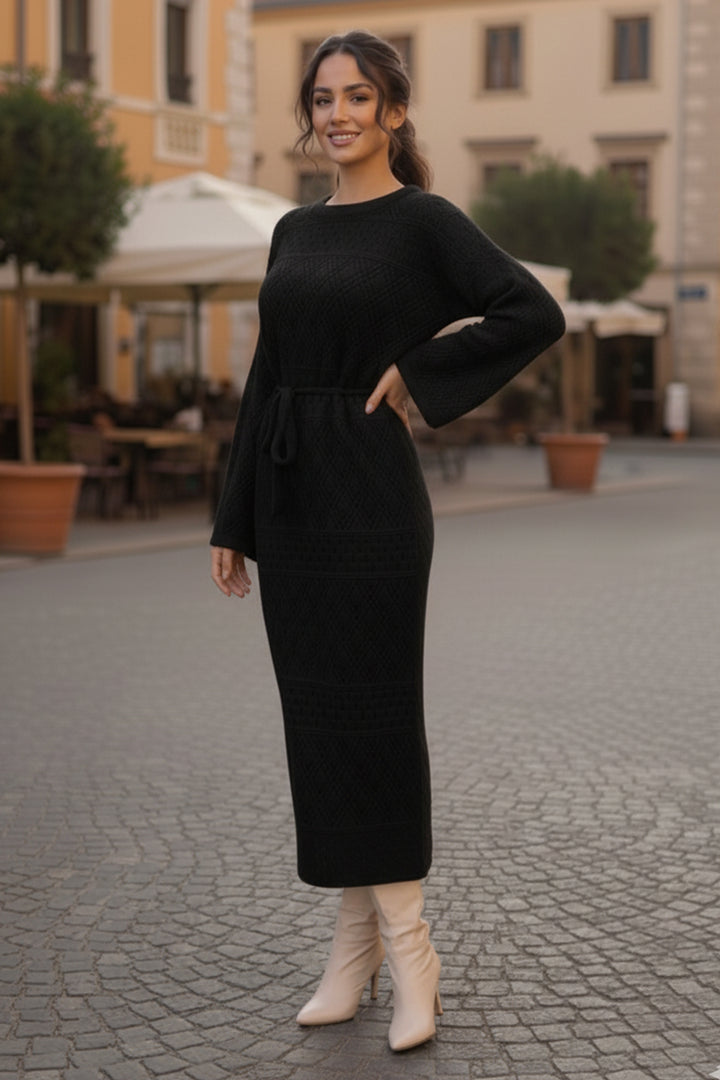 BNG Women Baklava Patterned Mesh Knit Dress R4454 Black - Burke