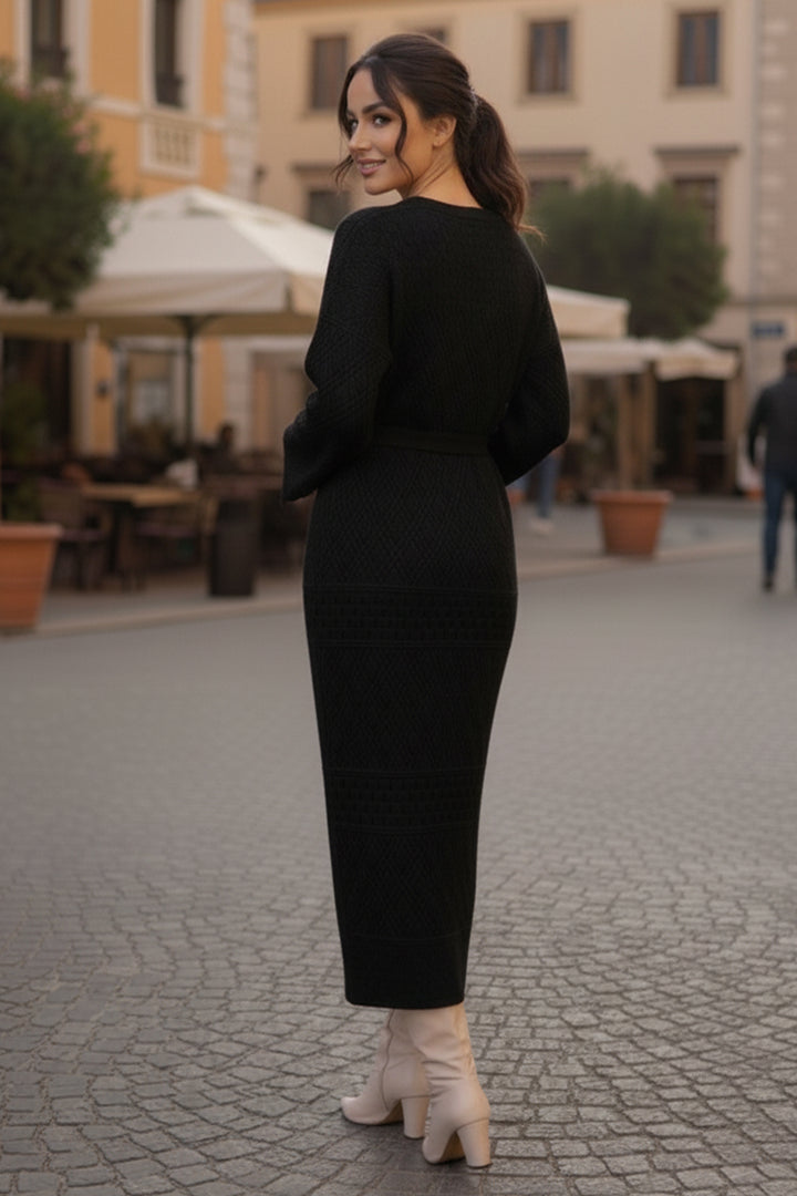 BNG Women Baklava Patterned Mesh Knit Dress R4454 Black - Burke