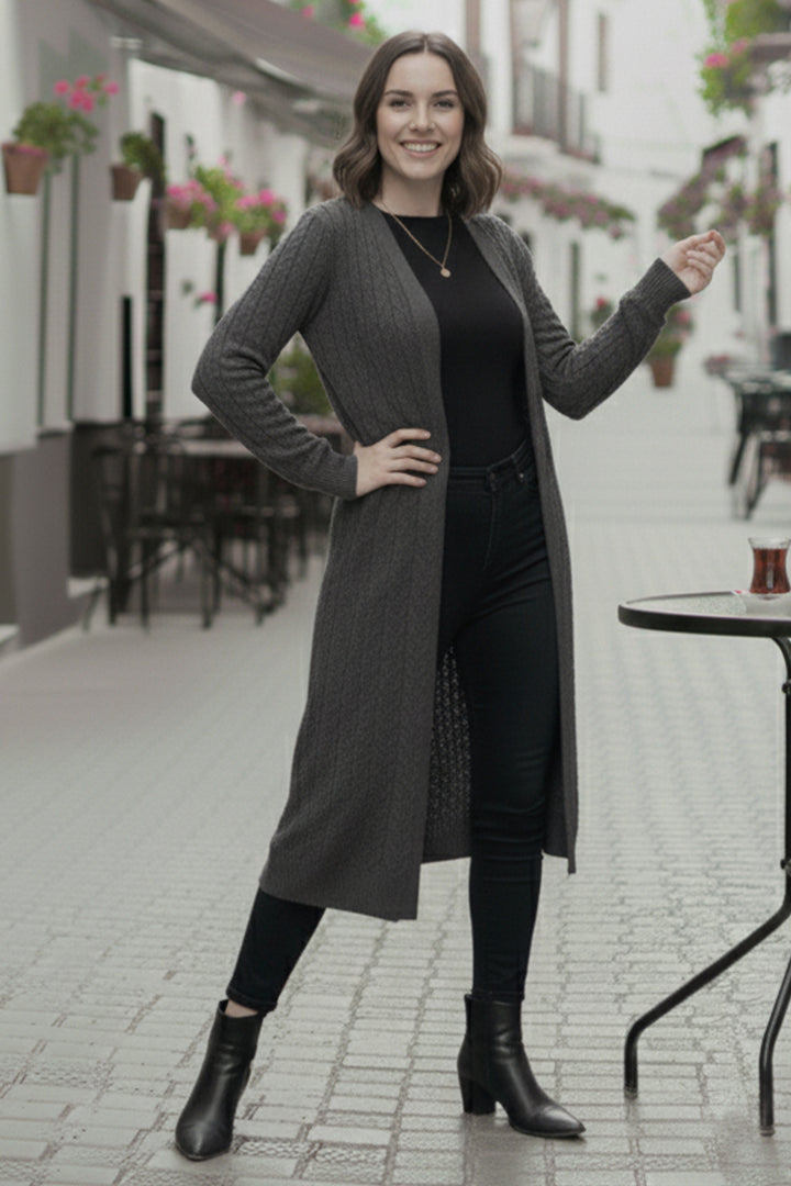 BNG Women Knitted Pattern Long Cardigan R4251 Anthracite - Piscataway