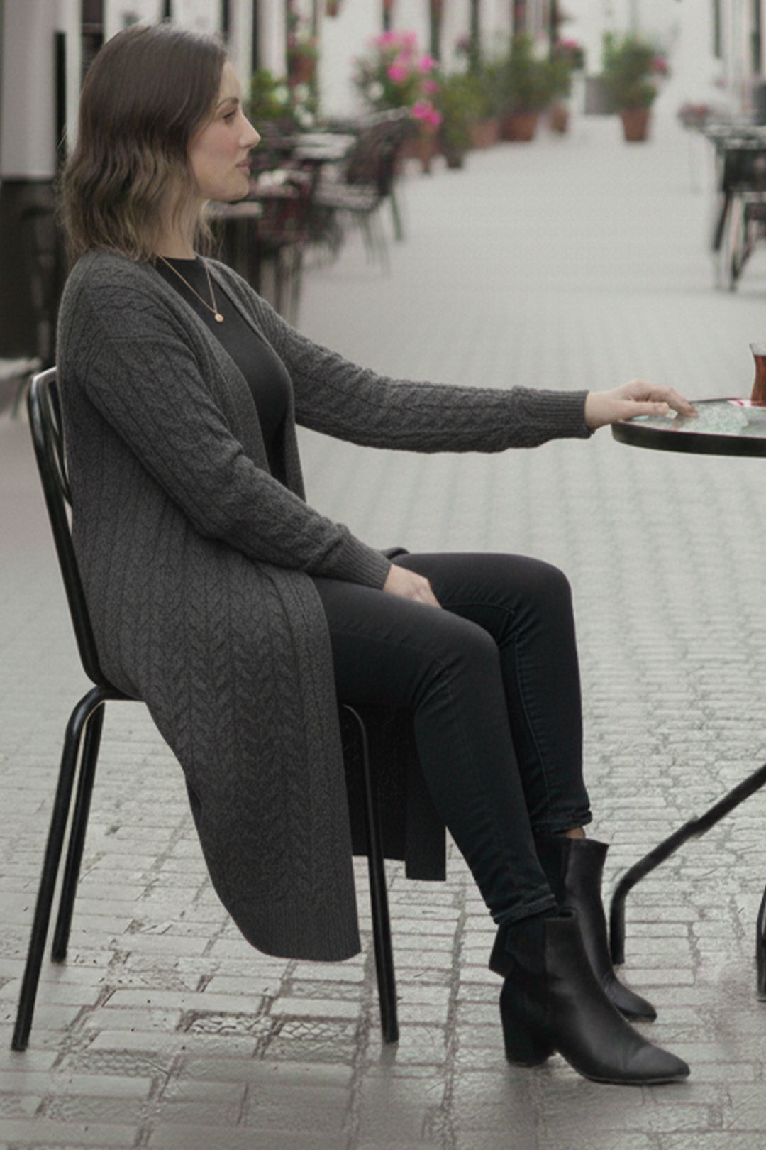 BNG Women Knitted Pattern Long Cardigan R4251 Anthracite - Piscataway