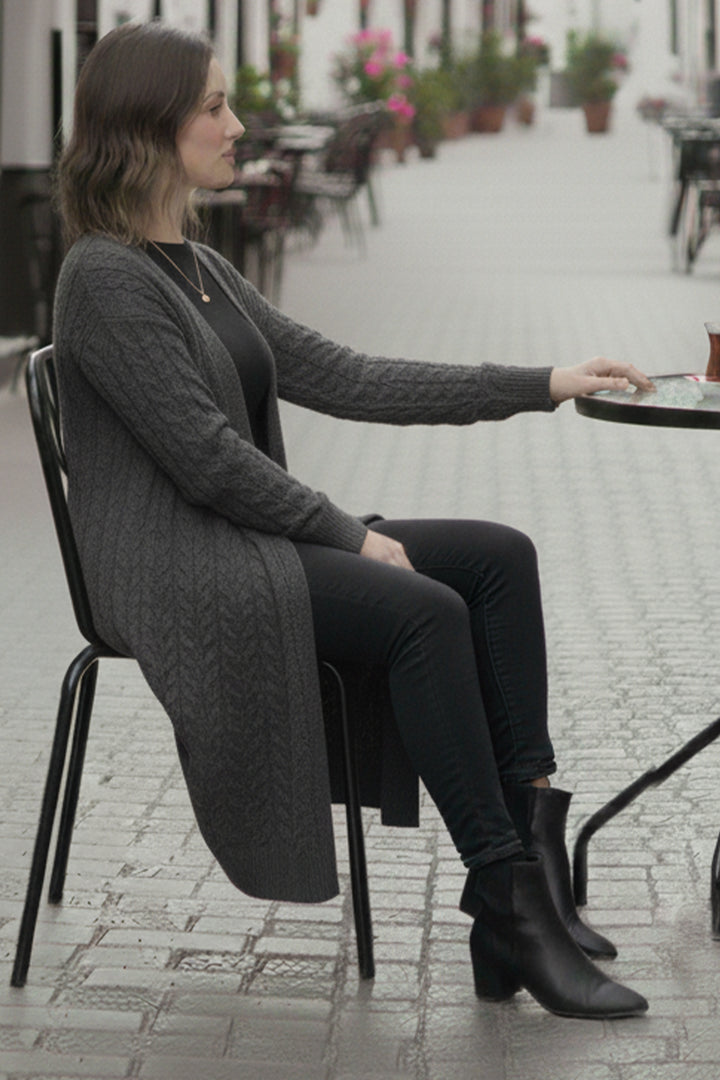 BNG Women Knitted Pattern Long Cardigan R4251 Anthracite - Piscataway