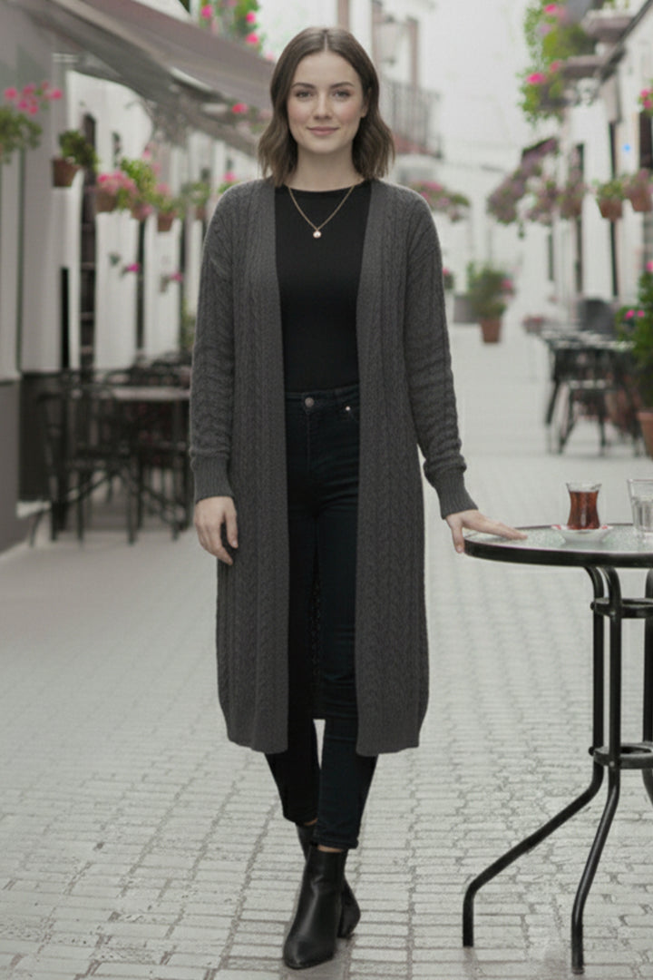 BNG Women Knitted Pattern Long Cardigan R4251 Anthracite - Piscataway