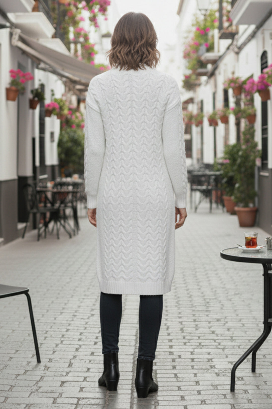 BNG Women Örgü Desenli Uzun Triko Hırka R4251 Ekru - Horad Zhodzina