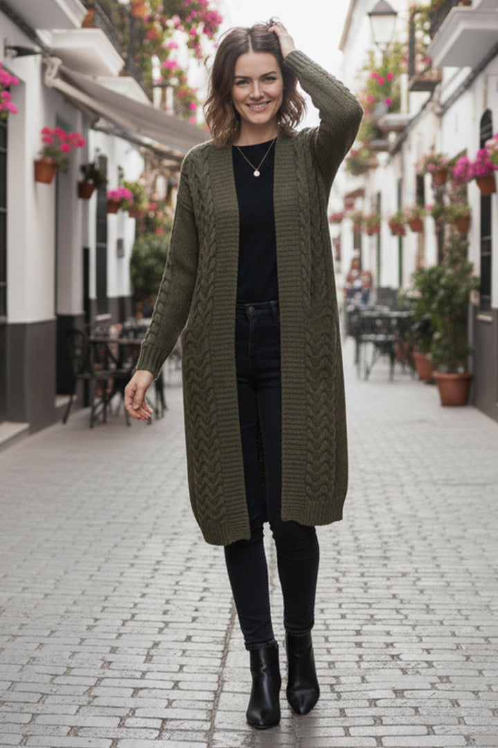 BNG Women Knitted Pattern Long Cardigan R4251 Khaki - Watford