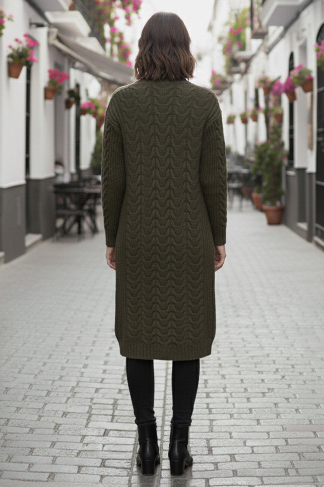 BNG Women Knitted Pattern Long Cardigan R4251 Khaki - Watford