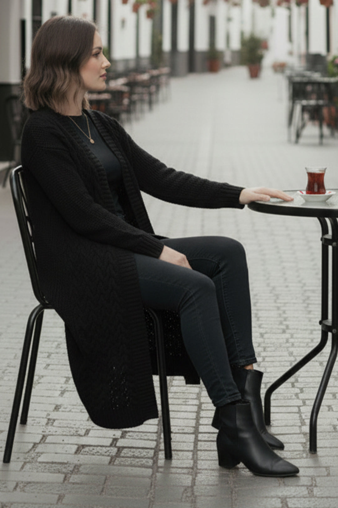 BNG Women Örgü Desenli Uzun Triko Hırka R4251 Siyah - Charleroi