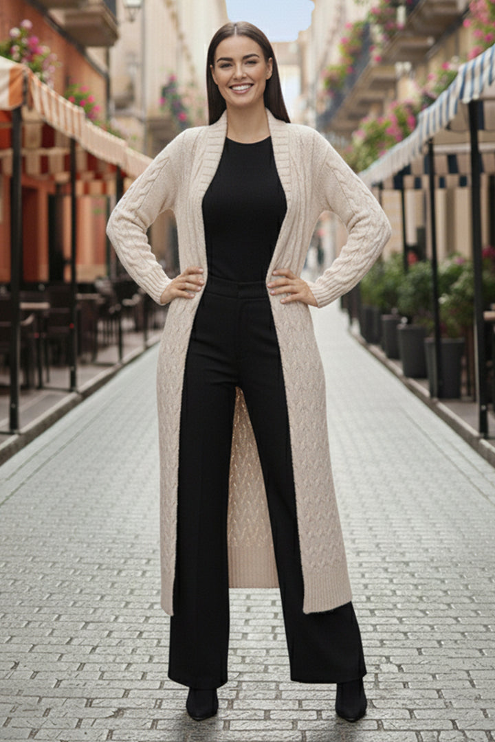 BNG Women Knitted Pattern Long Cardigan R4251 Stone Color - Chalkída