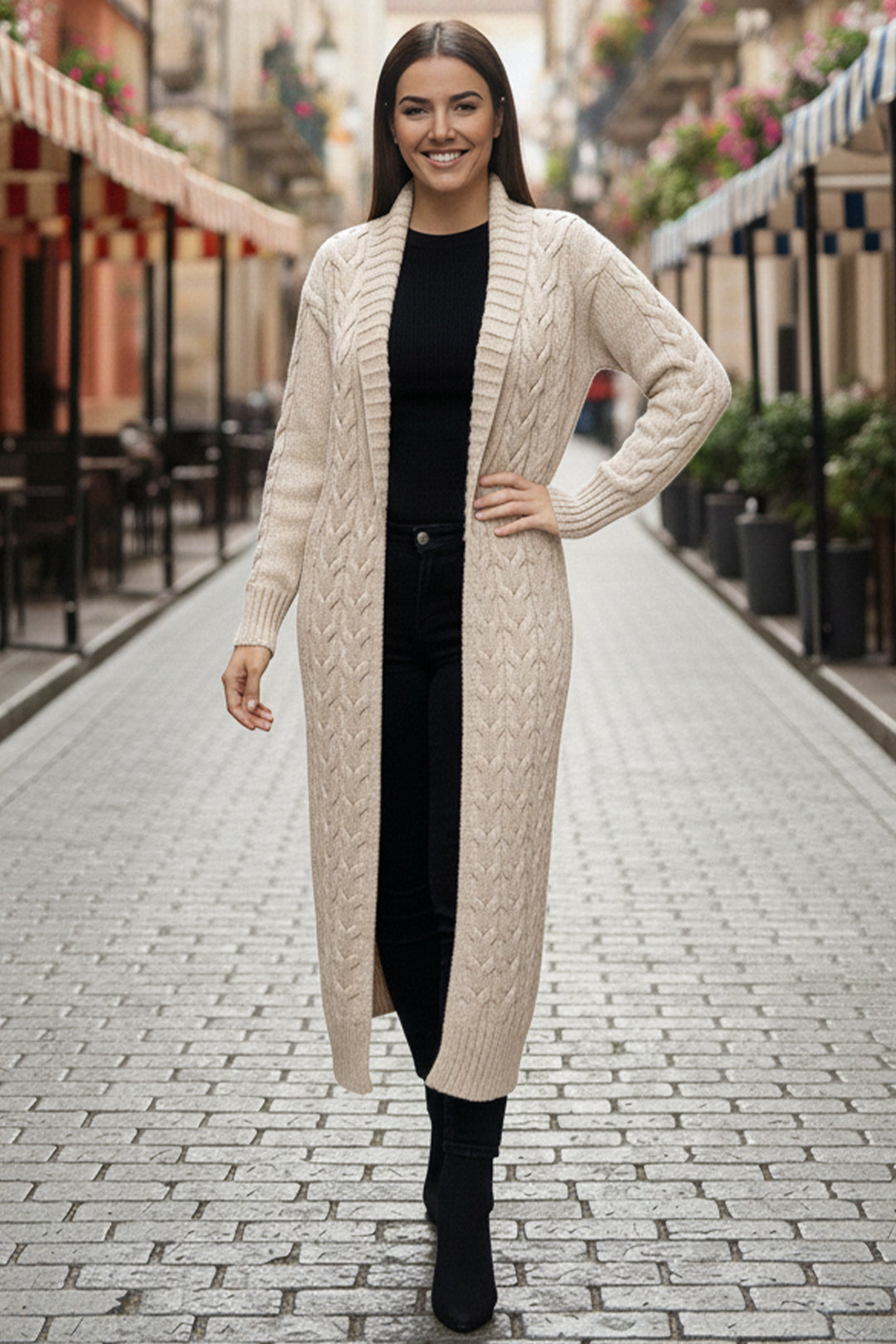 BNG Women Knitted Pattern Long Cardigan R4251 Stone Color - Chalkída