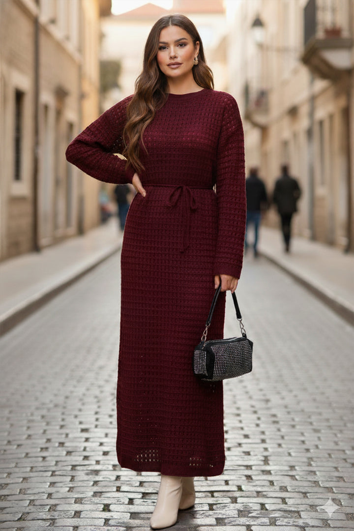 BNG Women Palmiye Fileli Triko Elbise R4448 Kırmızı - Piraeus