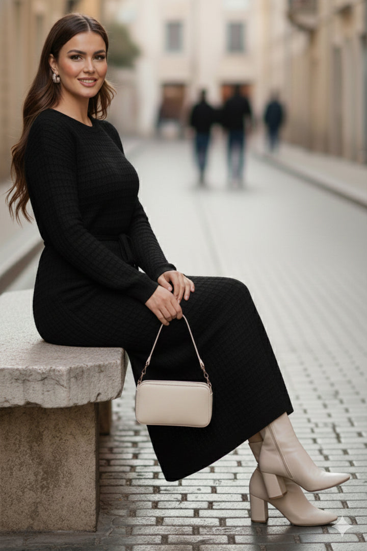 BNG Women Palmiye Fileli Triko Elbise R4448 Siyah - Bad Homburg