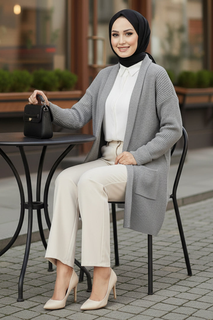 BNG Women Pocket Sweater Cardigan R4442 Anthracite - Lewisville