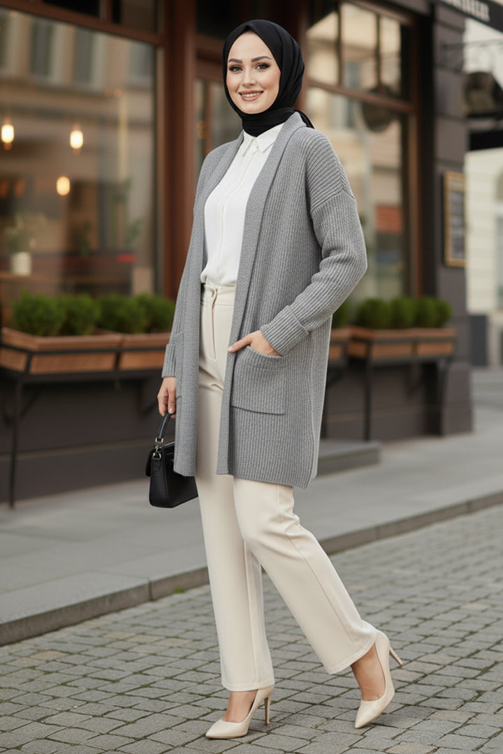 BNG Women Pocket Sweater Cardigan R4442 Anthracite - Lewisville