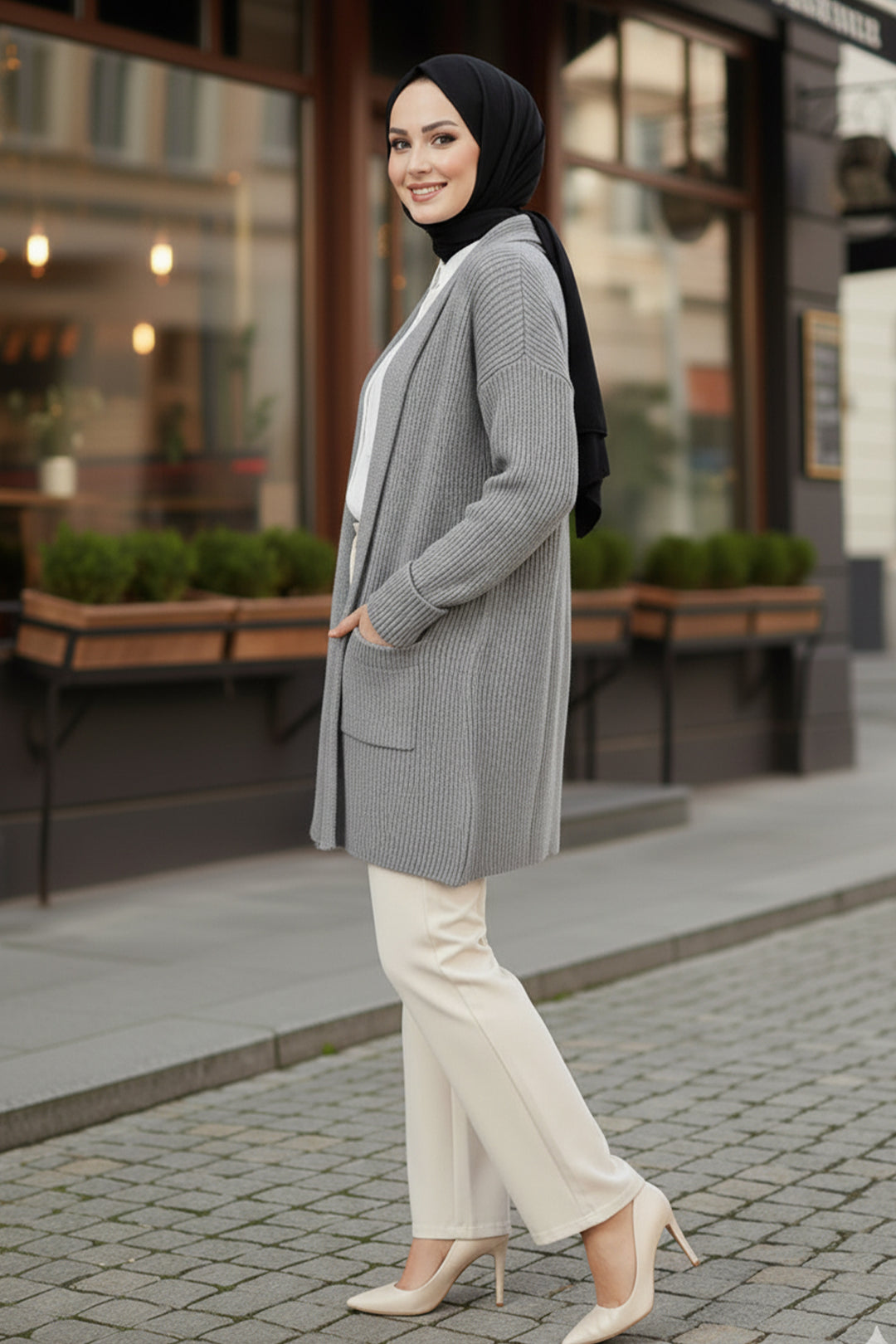 BNG Women Pocket Sweater Cardigan R4442 Anthracite - Lewisville