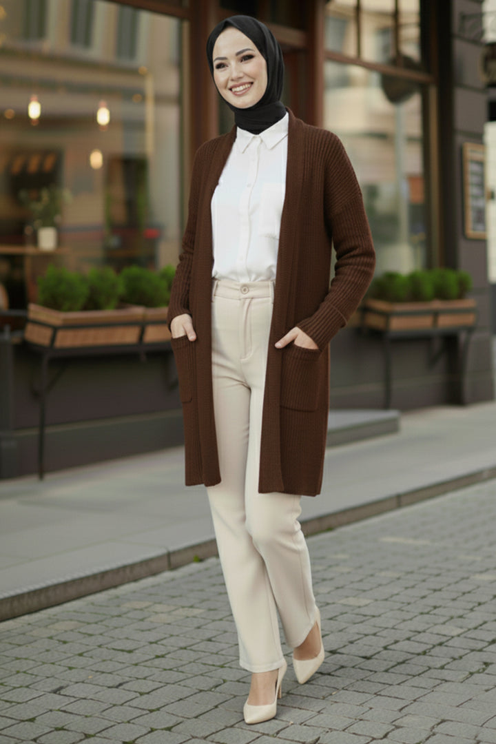 BNG Women Pocket Sweater Cardigan R4442 Brown - Providence