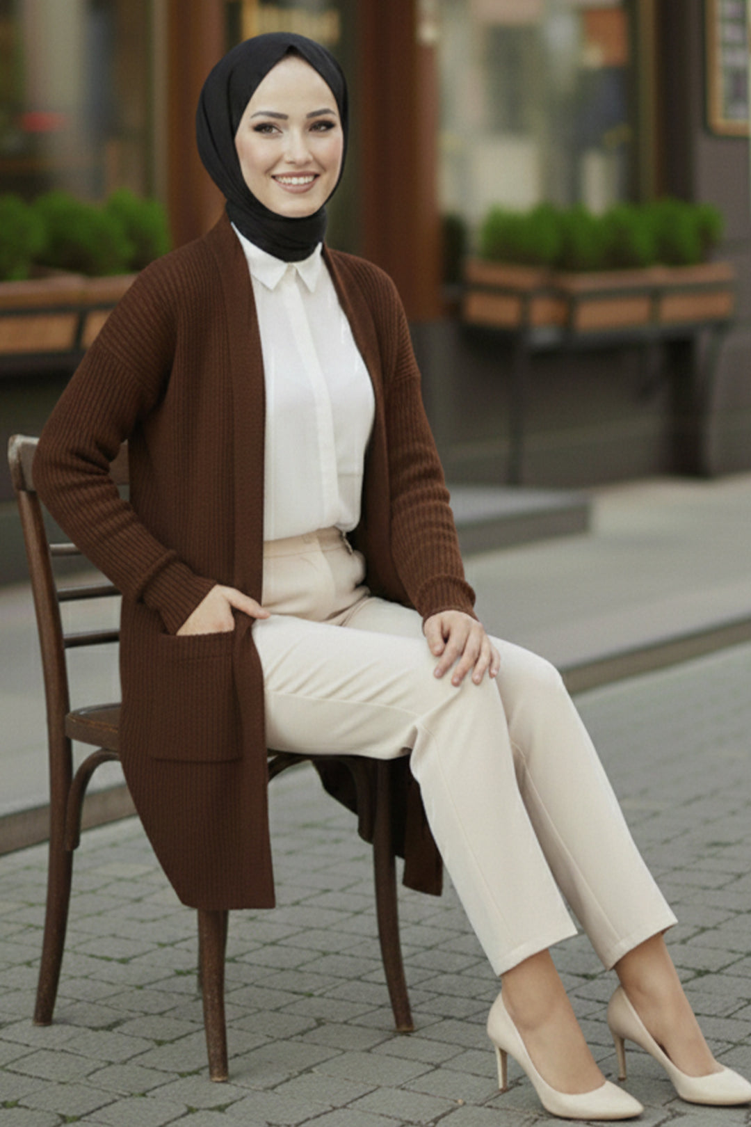 BNG Women Pocket Sweater Cardigan R4442 Brown - Providence