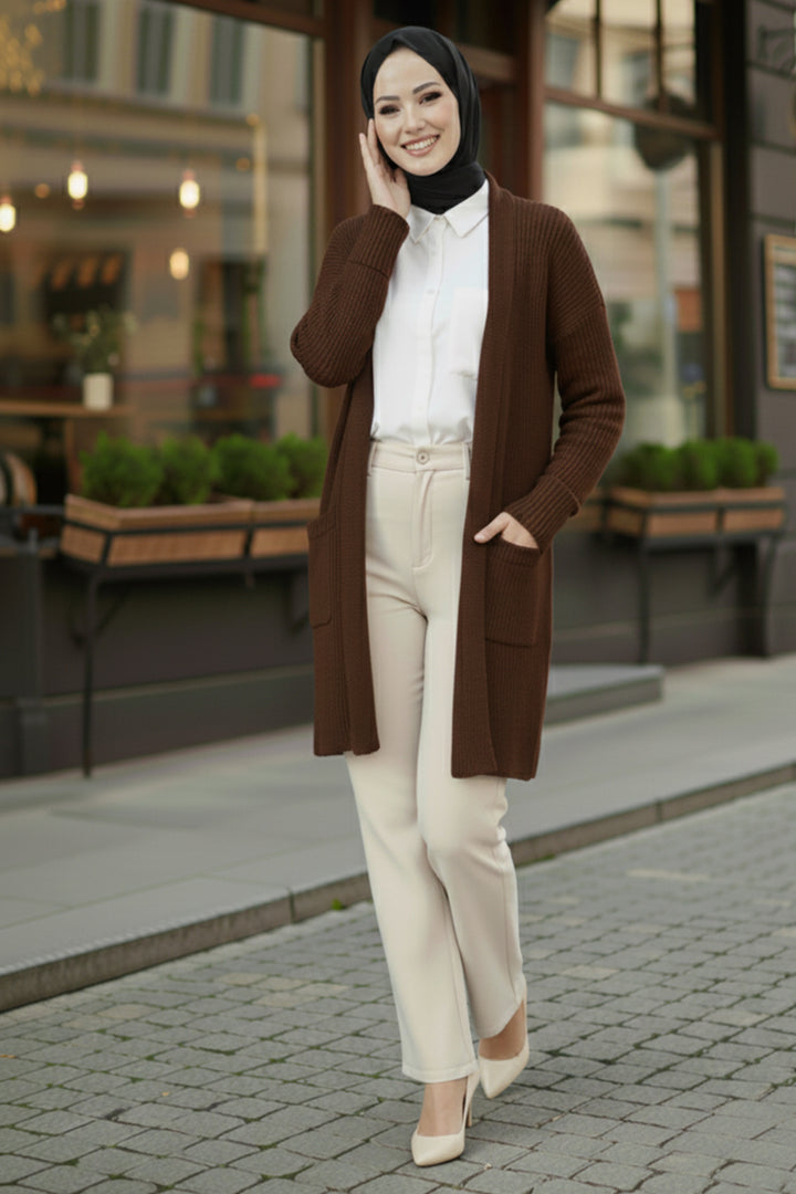 BNG Women Pocket Sweater Cardigan R4442 Brown - Providence