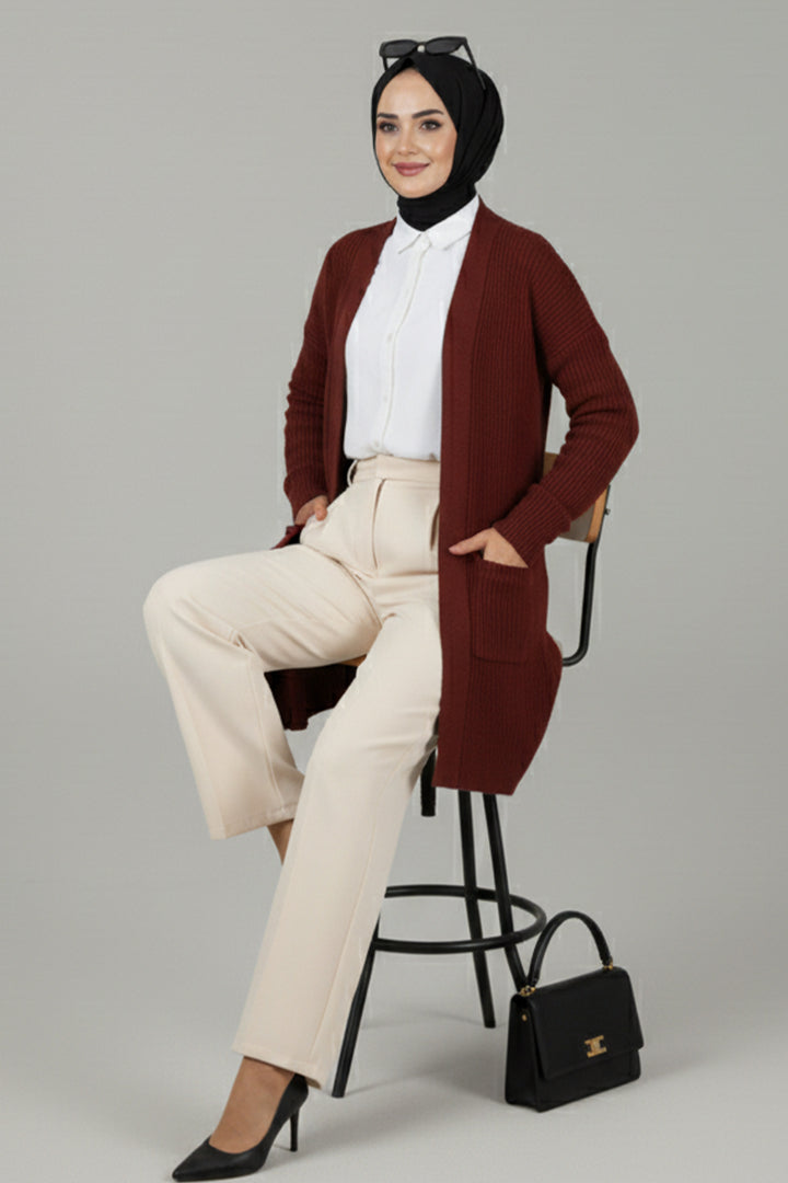 BNG Women Pocket Sweater Cardigan R4442 Red - Olot