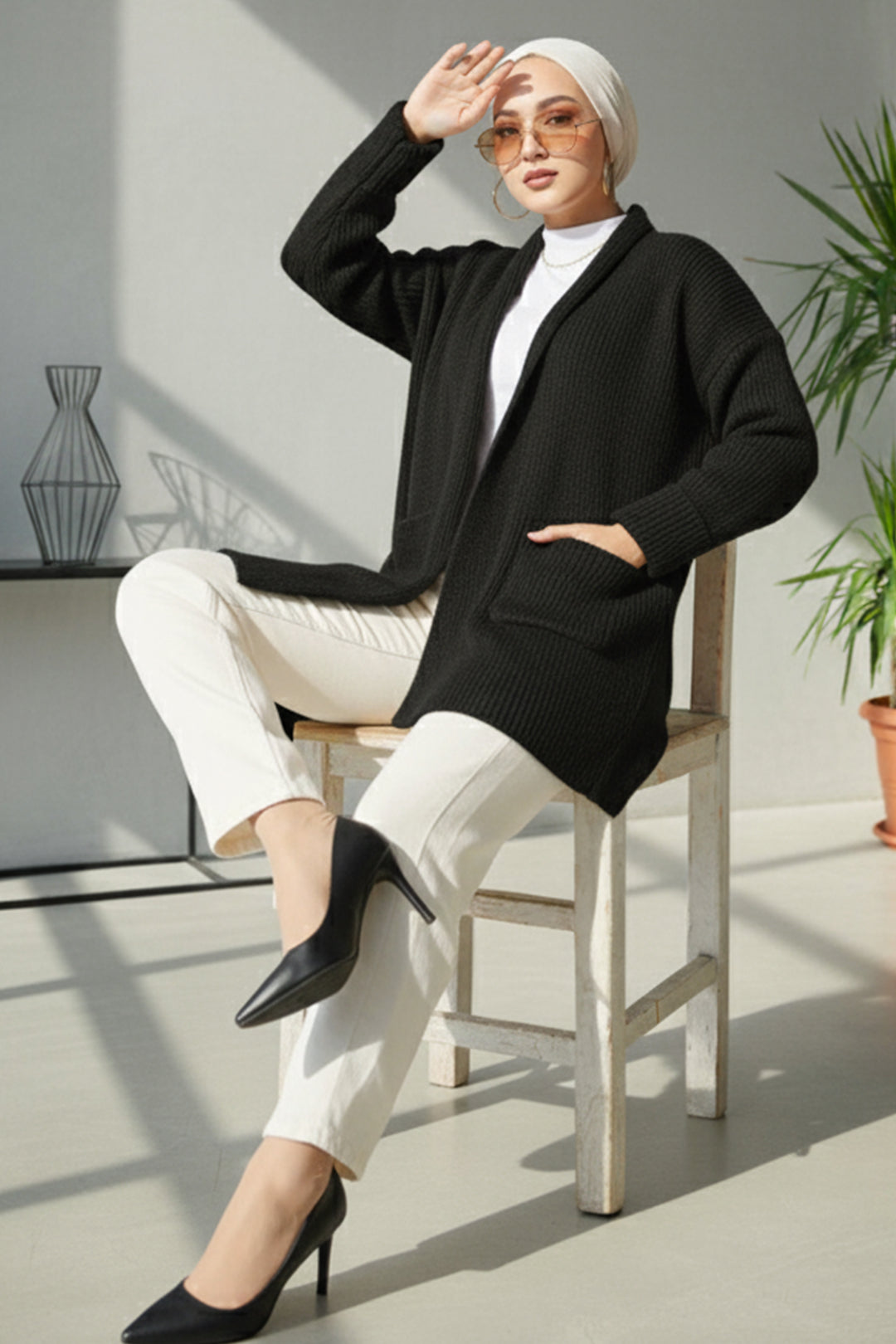 BNG Women Pocket Sweater Cardigan R4442 Black - Caserta