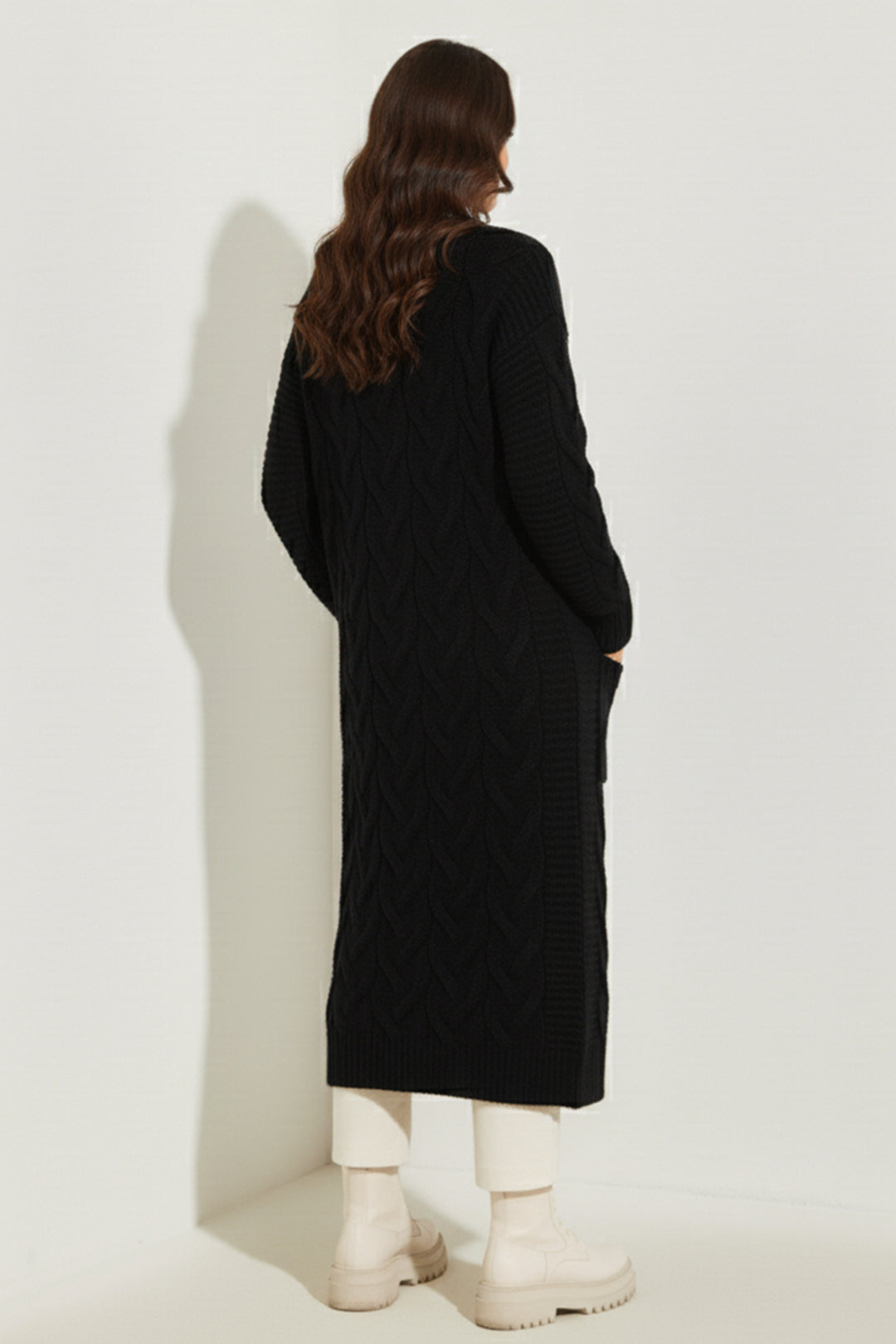 BNG Women Örgü Desenli Uzun Triko Hırka R2817 Siyah - Mérignac