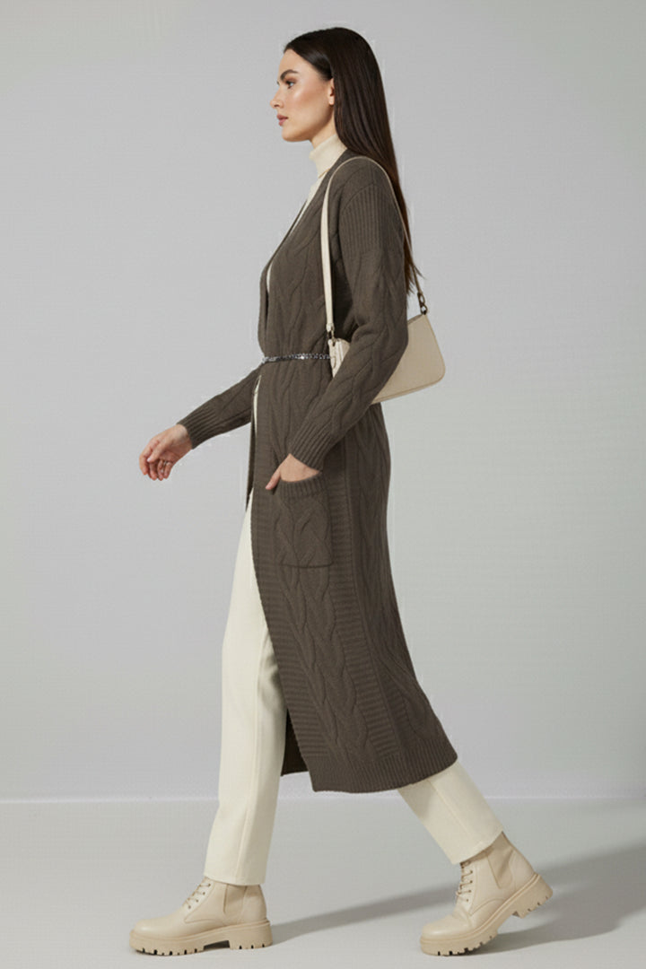 BNG Women Knitted Pattern Long Cardigan R2817 Mink - Arles