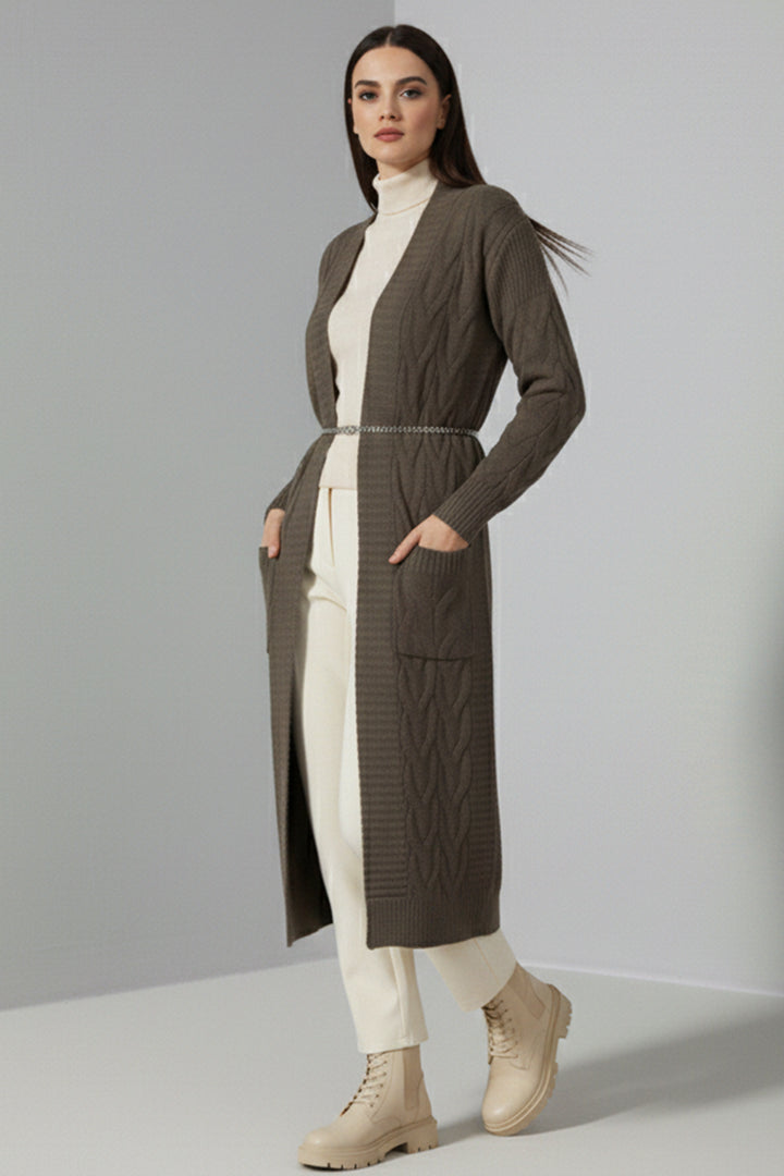 BNG Women Knitted Pattern Long Cardigan R2817 Mink - Arles