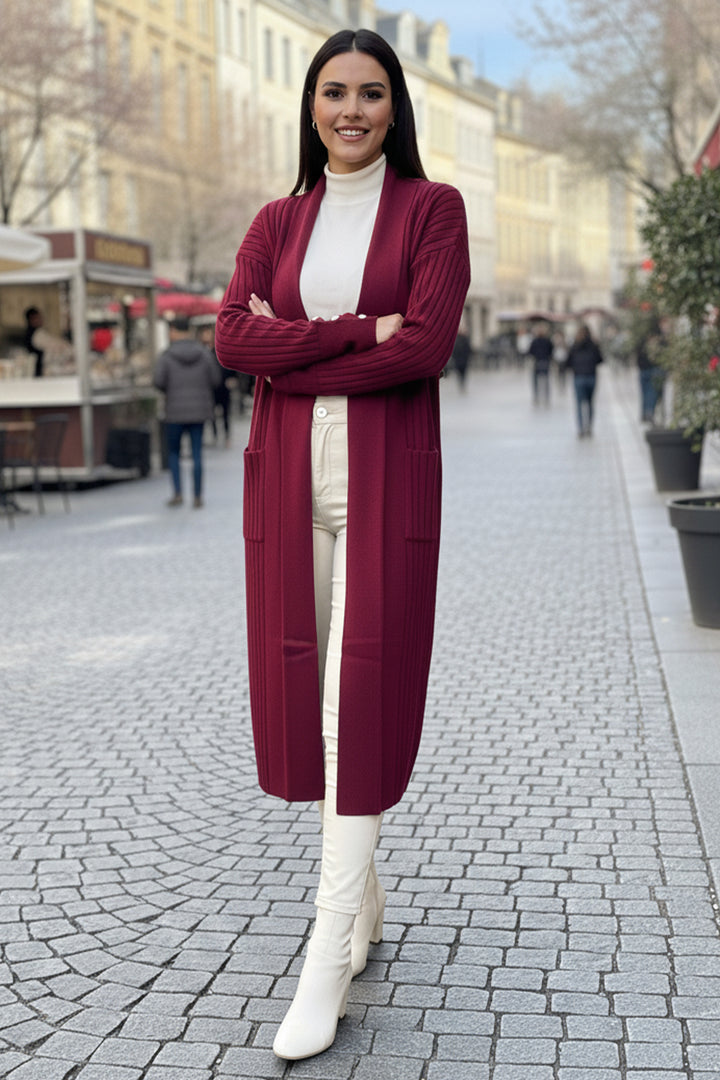 BNG Women Buttoned Arm Threaded Knit Cardigan R7146 Burgundy - Charlottesville