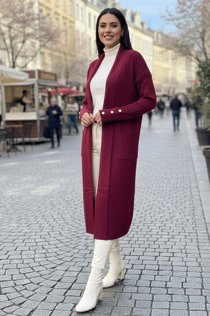 BNG Women Buttoned Arm Threaded Knit Cardigan R7146 Burgundy - Charlottesville