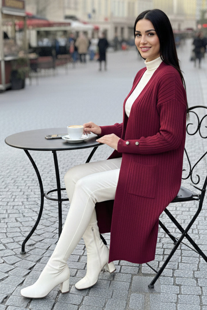 BNG Women Buttoned Arm Threaded Knit Cardigan R7146 Burgundy - Charlottesville