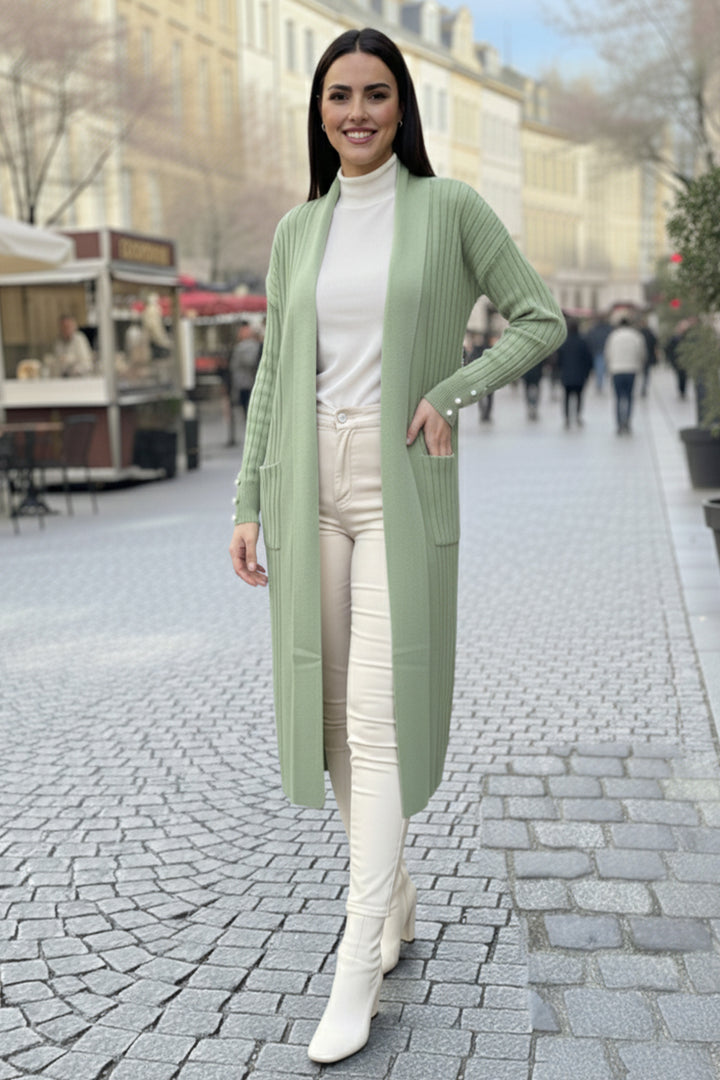 BNG Women Buttoned Arm Ribbed Knit Cardigan R7146 Sage Green - ’s-Hertogenbosch