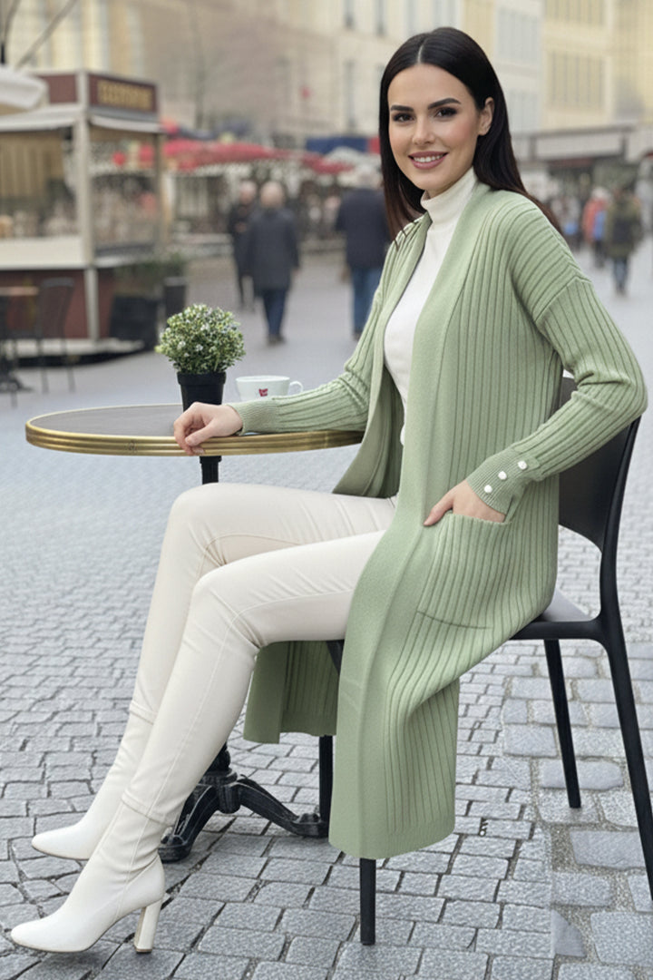 BNG Women Buttoned Arm Ribbed Knit Cardigan R7146 Sage Green - ’s-Hertogenbosch