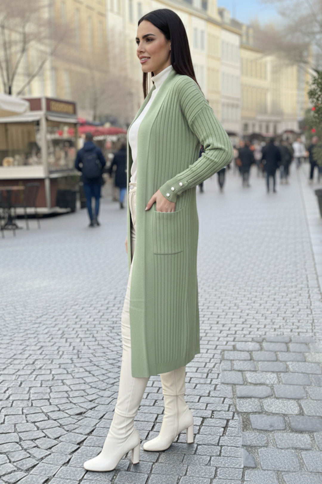 BNG Women Buttoned Arm Ribbed Knit Cardigan R7146 Sage Green - ’s-Hertogenbosch