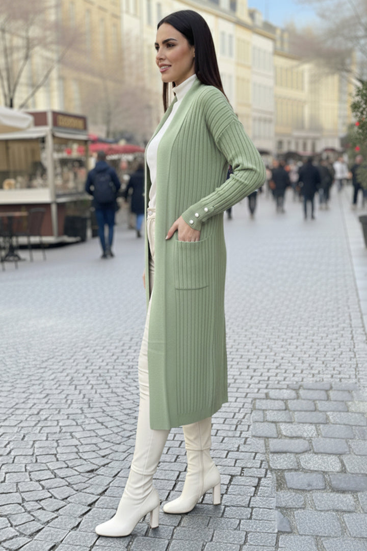 BNG Women Buttoned Arm Ribbed Knit Cardigan R7146 Sage Green - ’s-Hertogenbosch