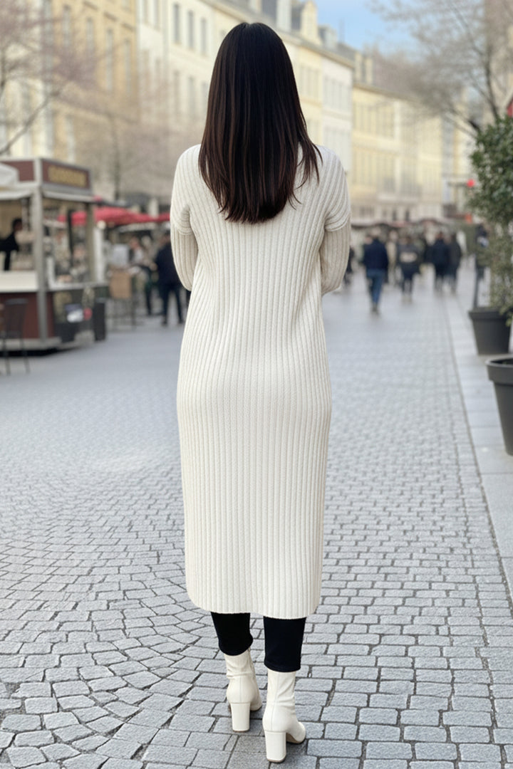 BNG Women Buttoned Arm Threaded Knit Cardigan R7146 Ecru - Pleasanton