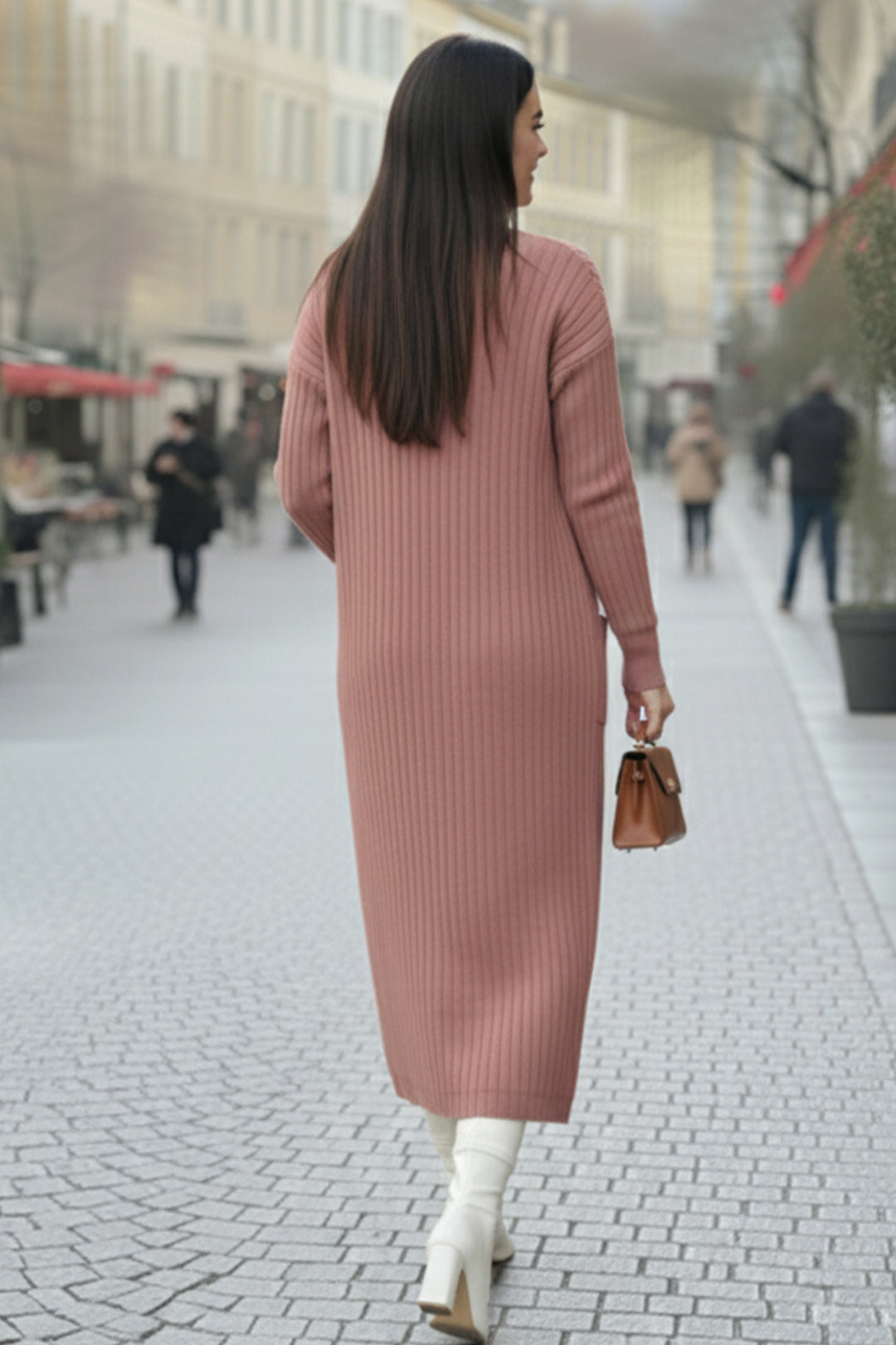 BNG Women Kolu Düğmeli Fitilli Triko Hırka R7146 Gül Kurusu - San Antonio Abad
