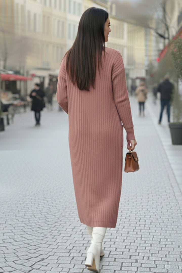 BNG Women Kolu Düğmeli Fitilli Triko Hırka R7146 Gül Kurusu - San Antonio Abad