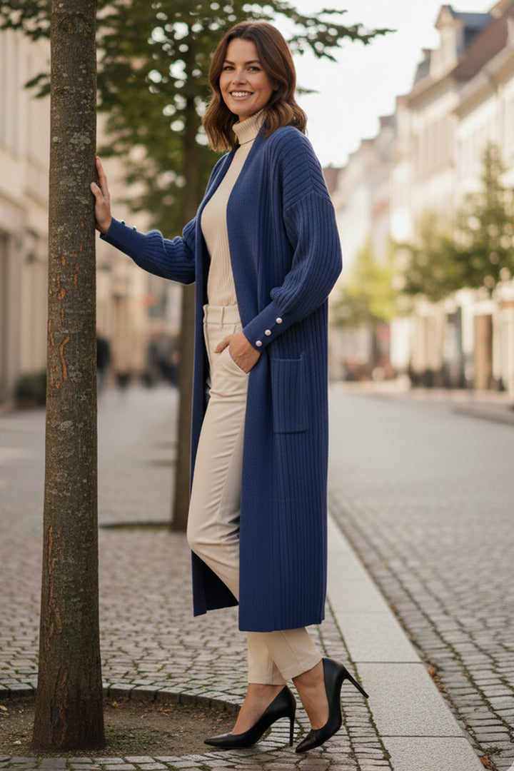 BNG Women Buttoned Arm Flamed Knit Cardigan R7146 Indigo - Sambir